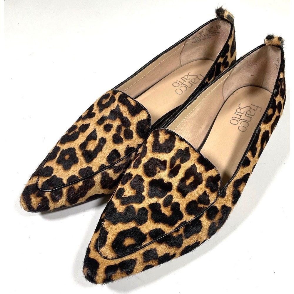Franco Sarto Susie 2 Leopard Print Calf Hair Pointy Toe Leather Loafers 8